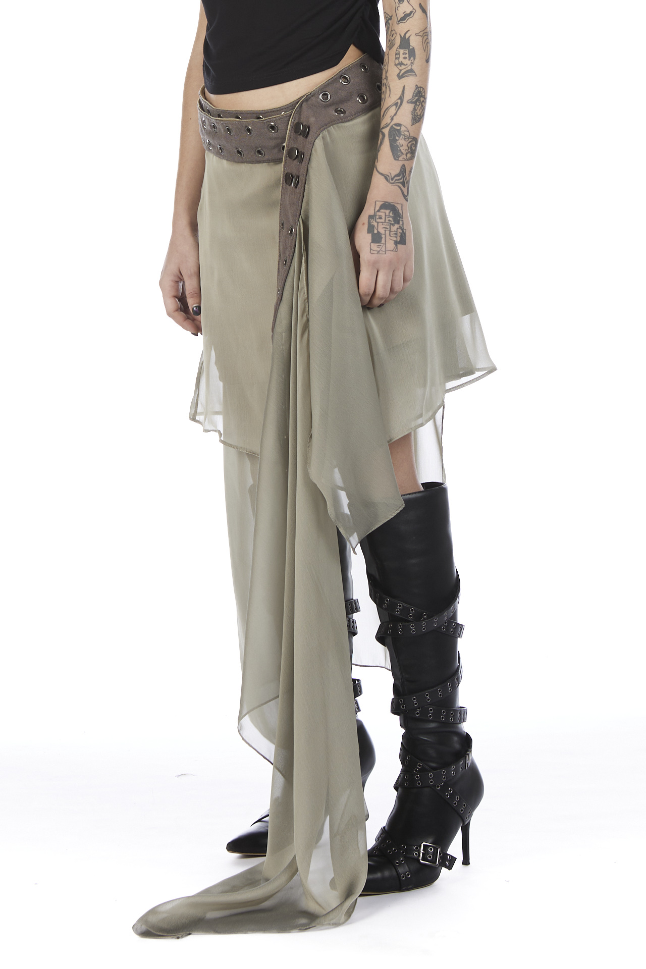 Khaki Asymmetrical Skirt - Image 3